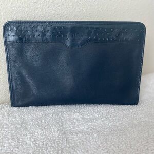 Women’s Navy Blue Leather Vintage Clutch Purse Medium Size
